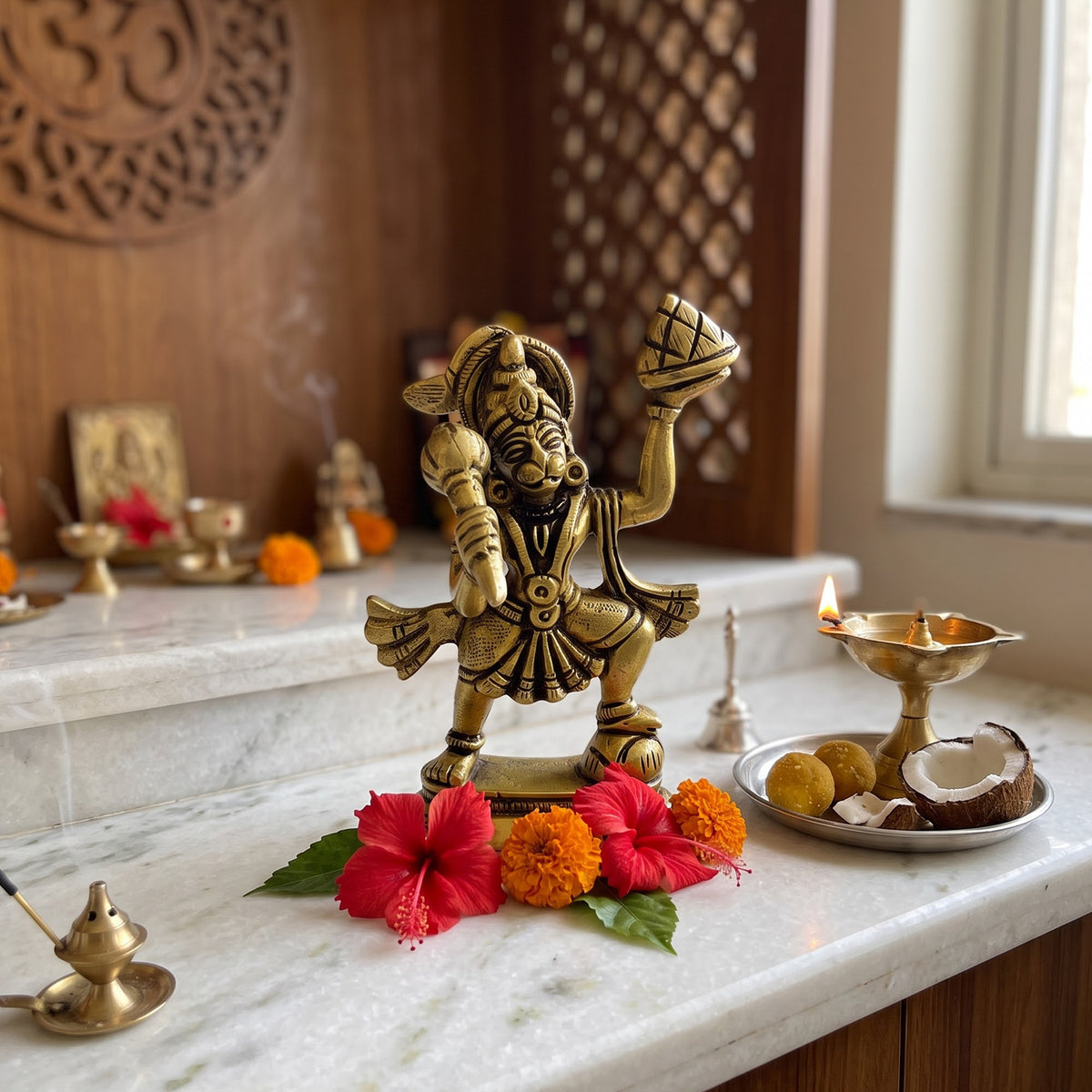 Supar Fine Brass Lord Hanuman carrying the Sanjeevani 3.5 inch
