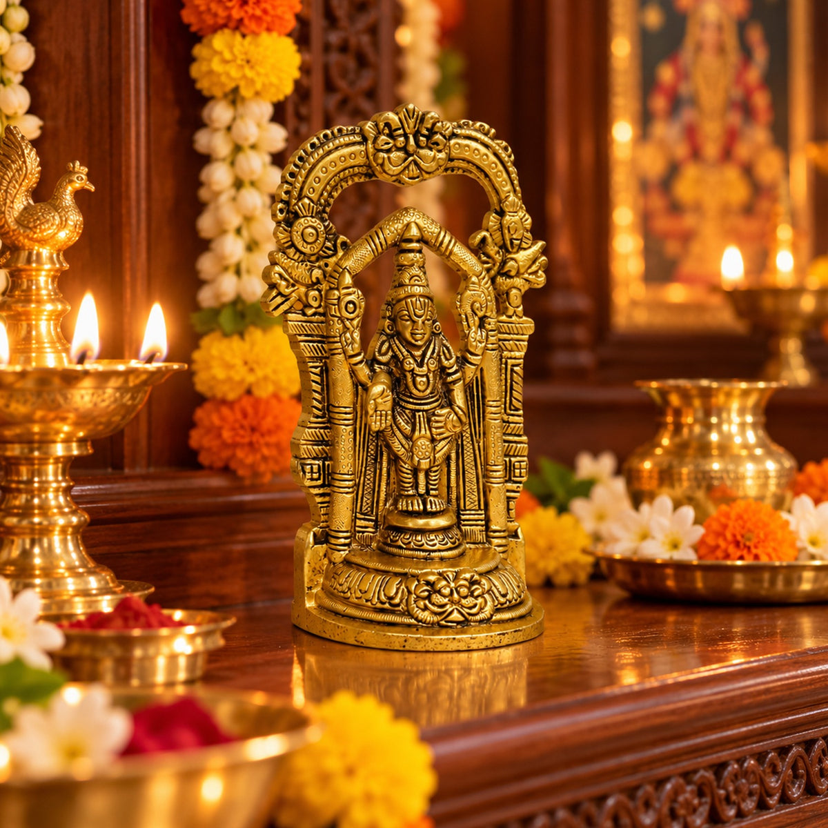 Supar Fine Brass Lord Venkateshvara Balaji Idol 5.51 inch