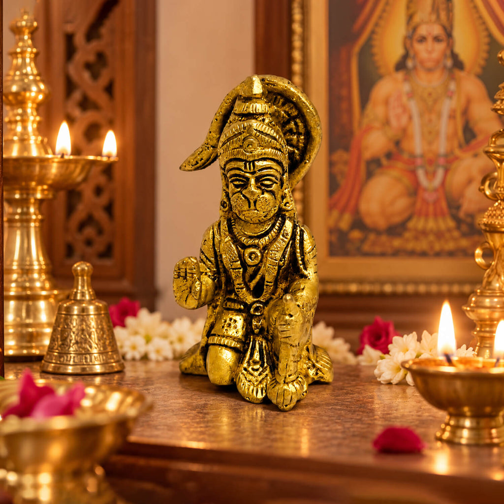 Premium Supar Fine Brass Hanuman Sitting Murti 3.3 inch