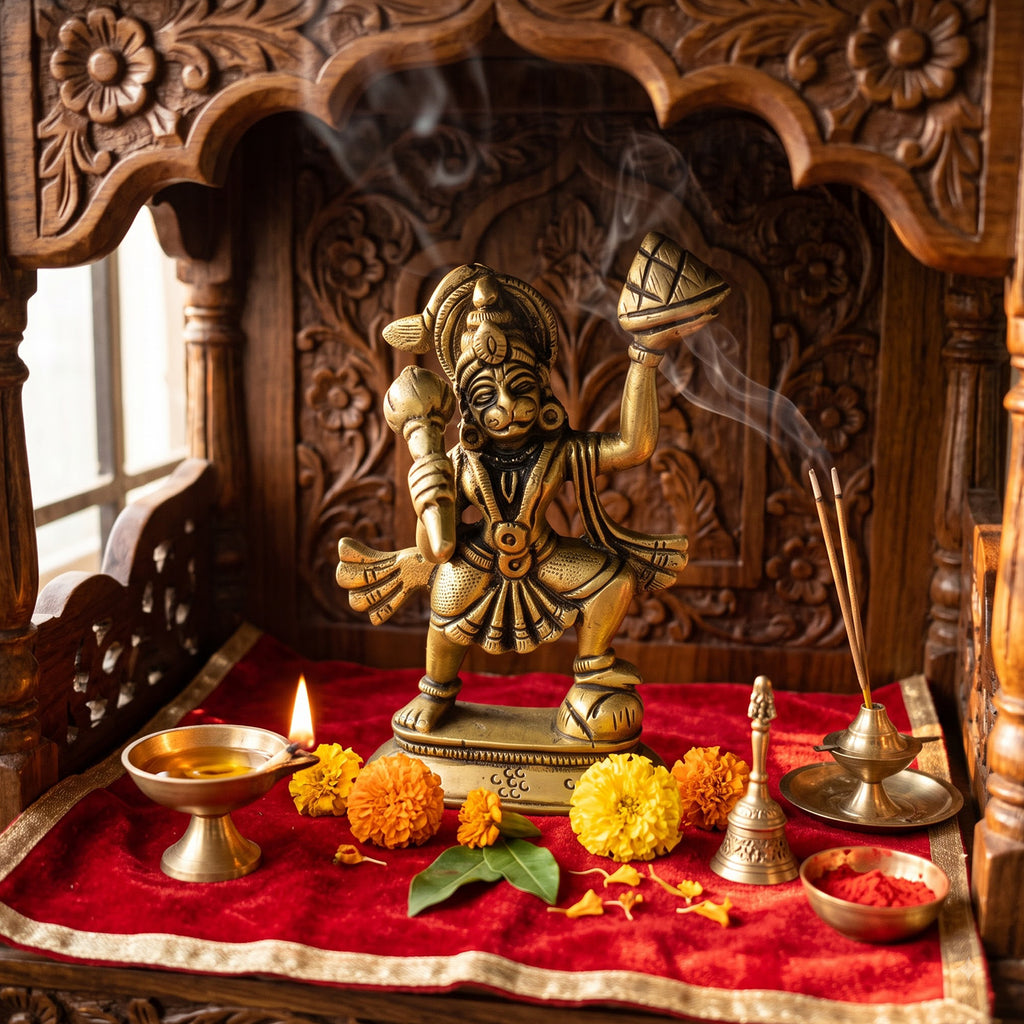 Supar Fine Brass Lord Hanuman carrying the Sanjeevani 3.5 inch