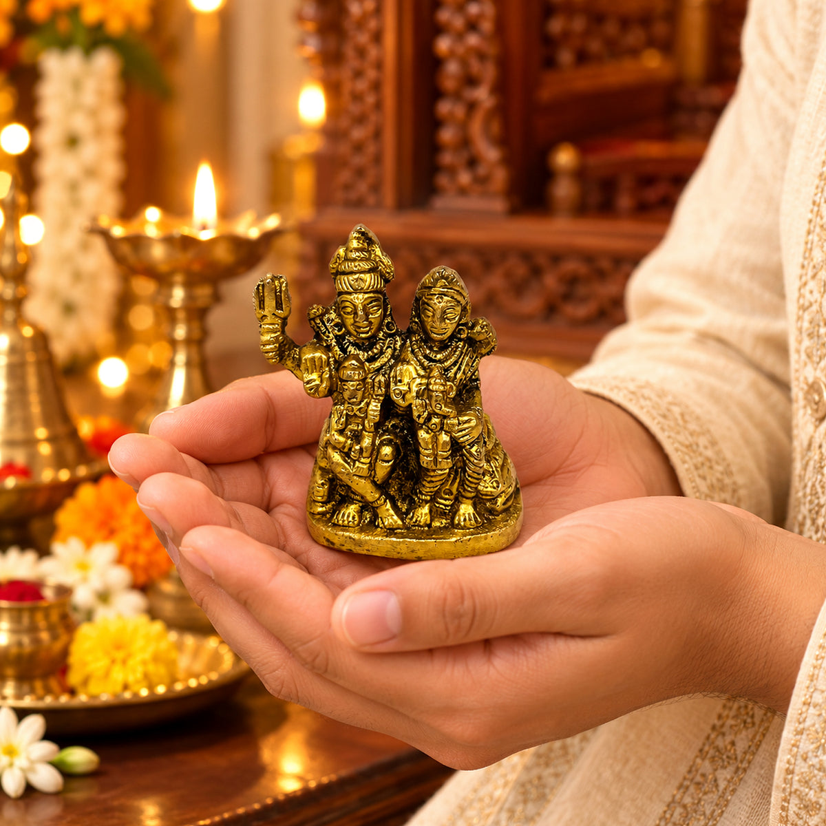 Brass Shiva Family Murti Idol 2.3 inch