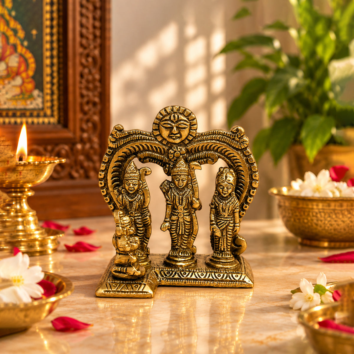 Pure Brass Beautifully Carved Small Ram Darbar 3.9 inch