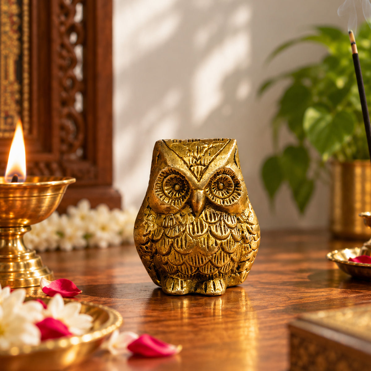 Pure Brass Owl Figurine for Vastu and Symbol of Wisdom 2.5 inch