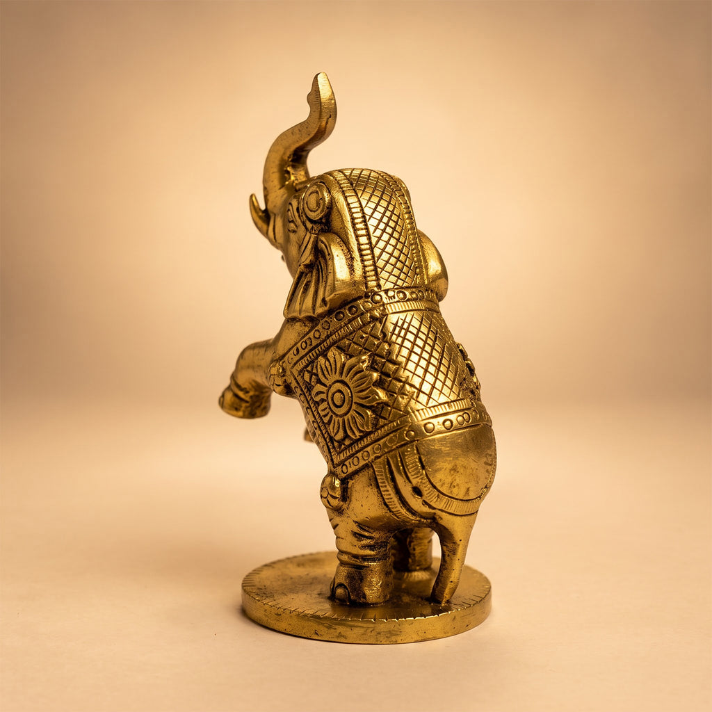 Brass Jumping Cute Elephant for Home Decor Showpiece 4 inch