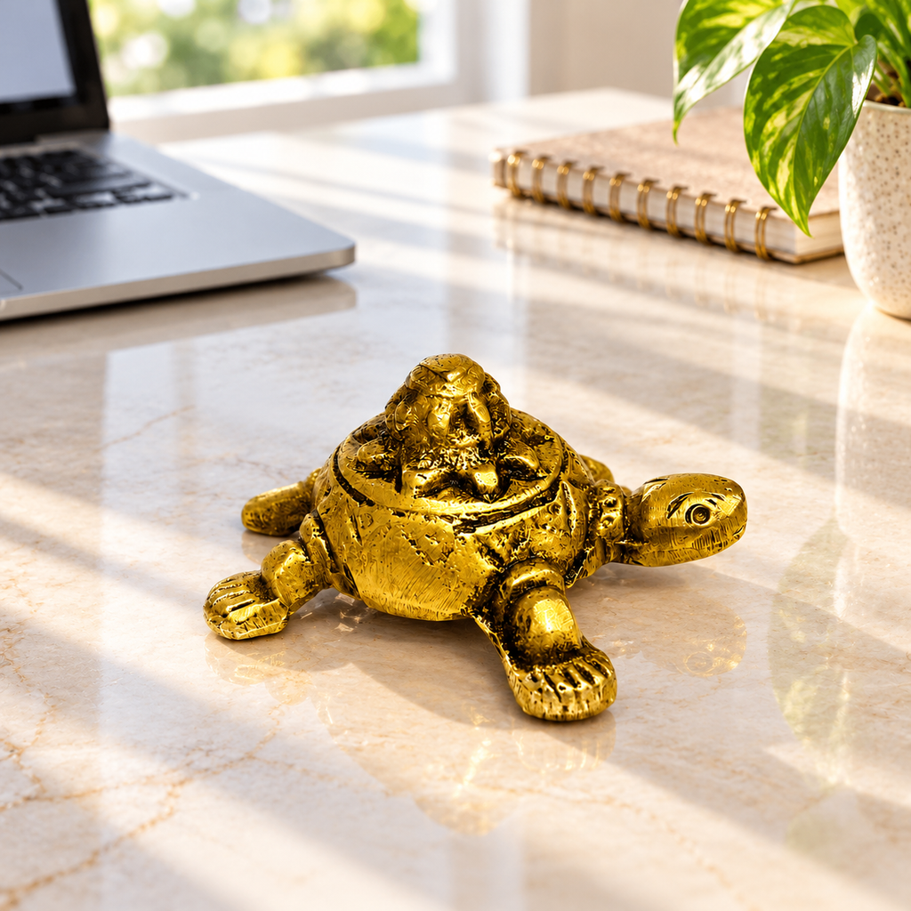 Brass Feng Shui Turtle for Vastu and Positive Energy Showpiece 1.3 inch