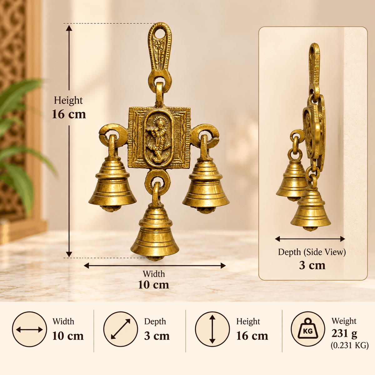 Supar Fine Brass Lord Krishna Hanging Bell 6.2 inch