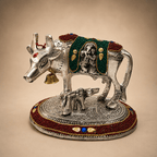 Silver Plated Kamdhenu Cow and Calf Idol for Vastu & Home Decor