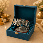 Silver Plated Kamdhenu Cow and Calf Idol for Vastu & Home Decor