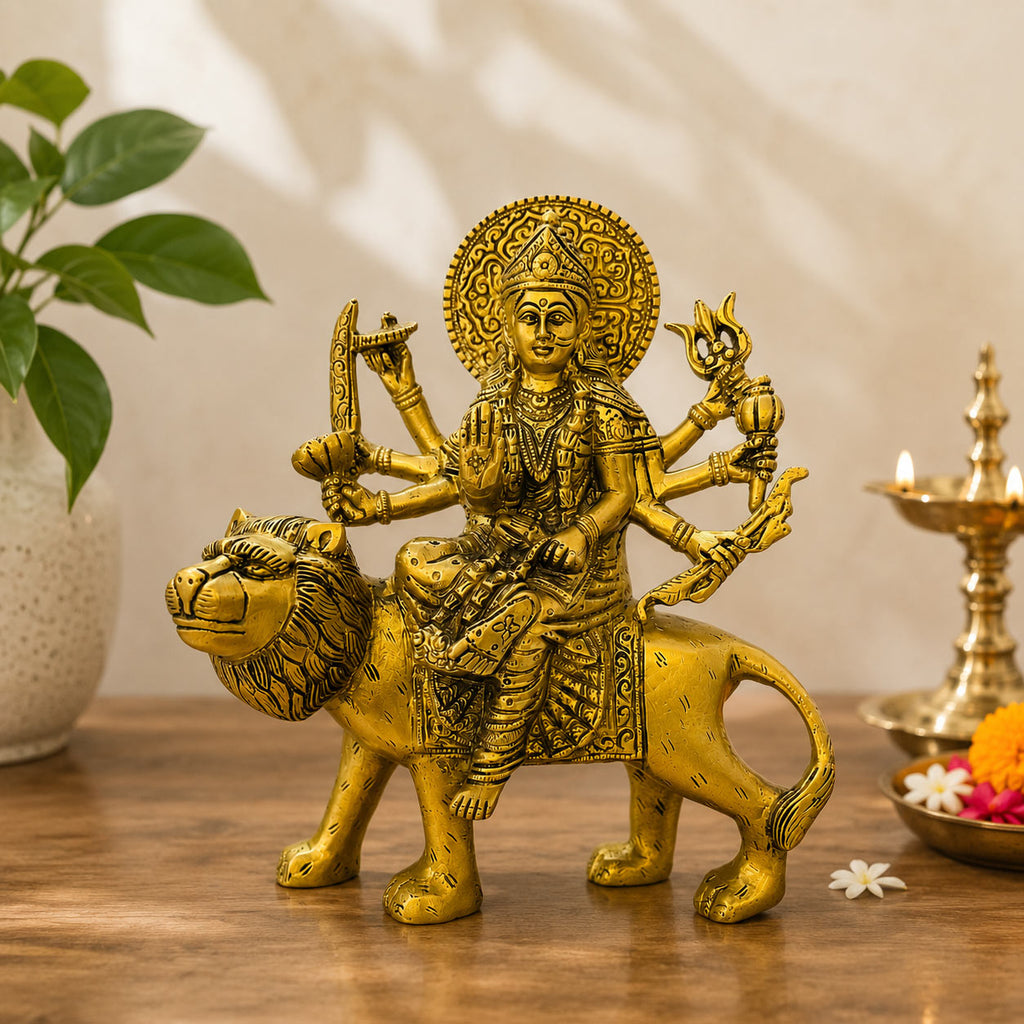 Brass Durga Ji Sitting on Lion - dimensions chart