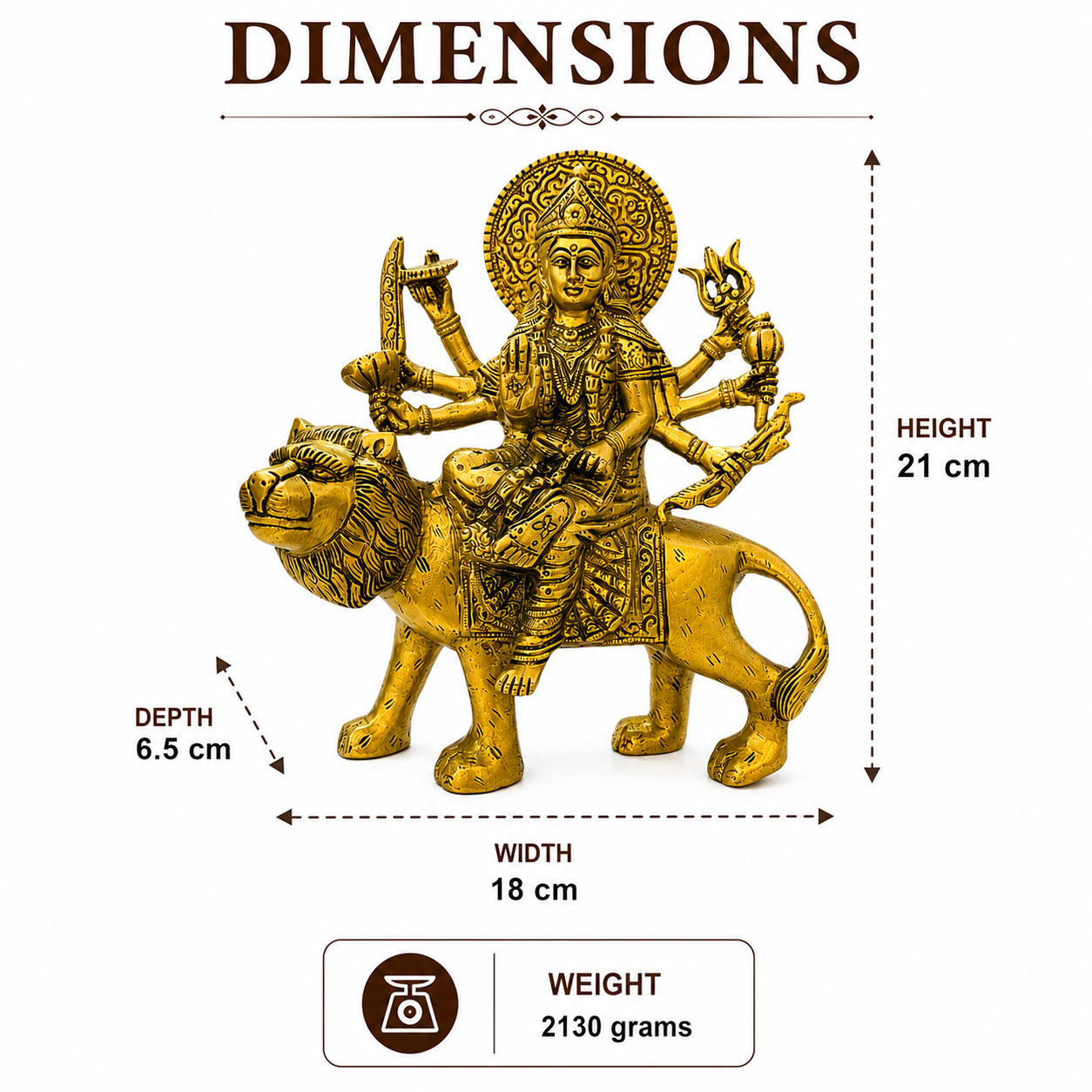 Brass Durga Ji Sitting on Lion - white background