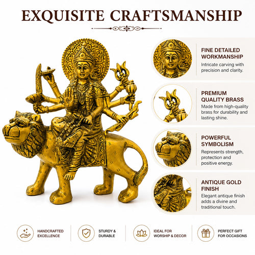 Brass Durga Ji Sitting on Lion - exquisite craftsmanship details