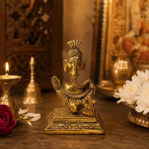 Gold Plated Ganesha Idol - Plain Background