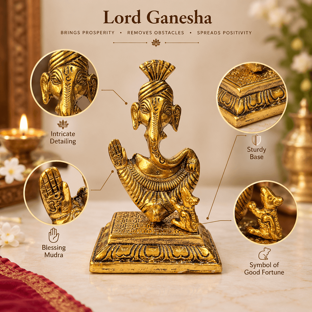 Ganesha Idol in Pooja Setting with Diyas