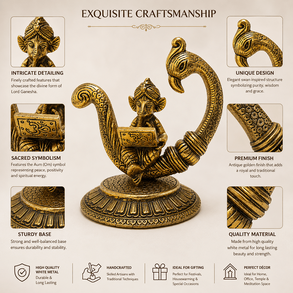 Metal Lord Ganesha Peacock figurine - craftsmanship details