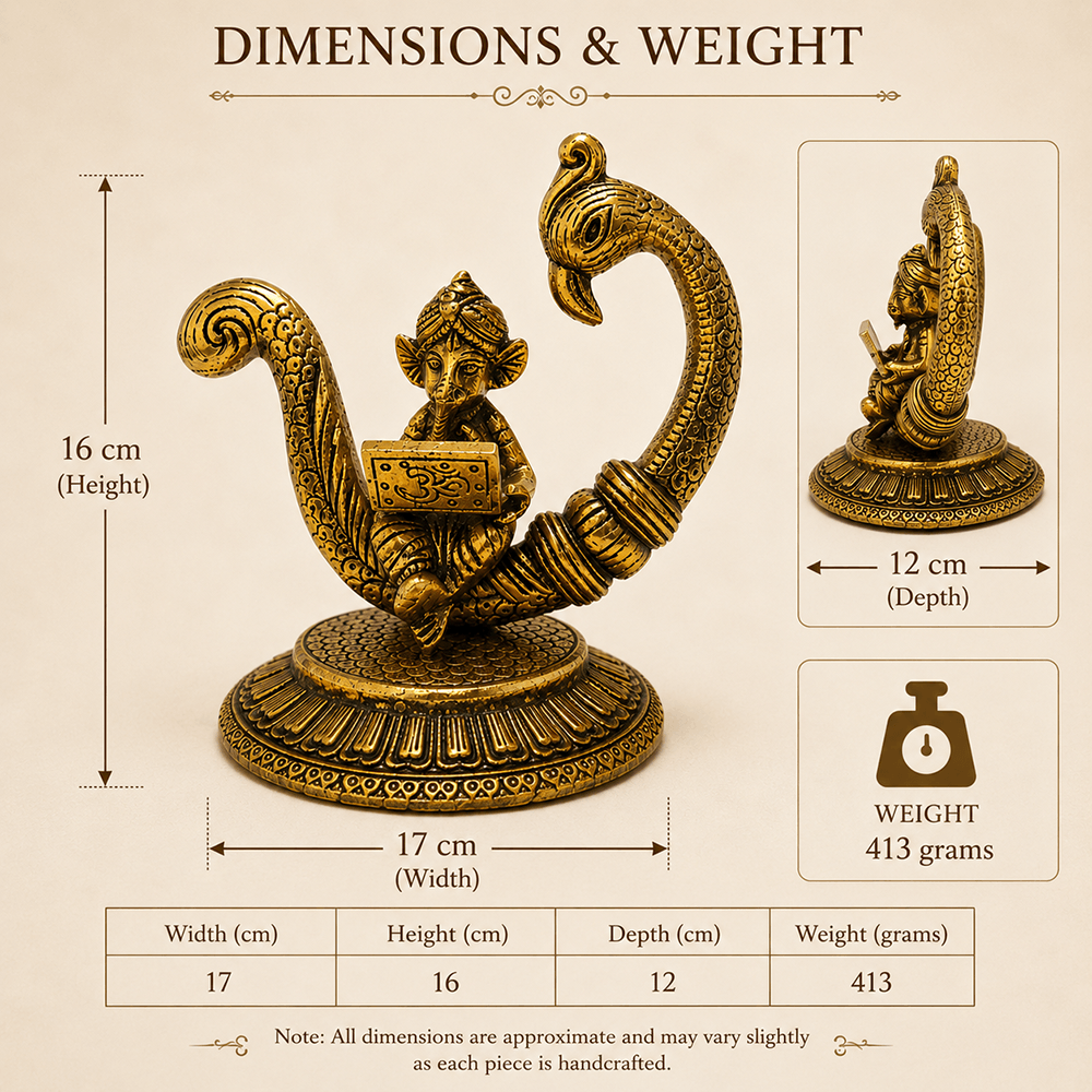 Metal Lord Ganesha statue in festive setting with diyas and marigolds