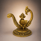 Metal Lord Ganesha Reading Ramayana Statue Seated On Peacock - dimensions infographic