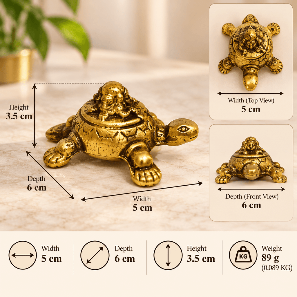 Brass Feng Shui Turtle for Vastu and Positive Energy Showpiece 1.3 inch