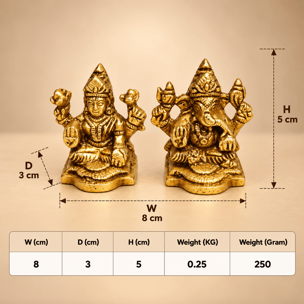 Brass Small Ganesh and Lakshmi Religious Idols - 1.9 Inch