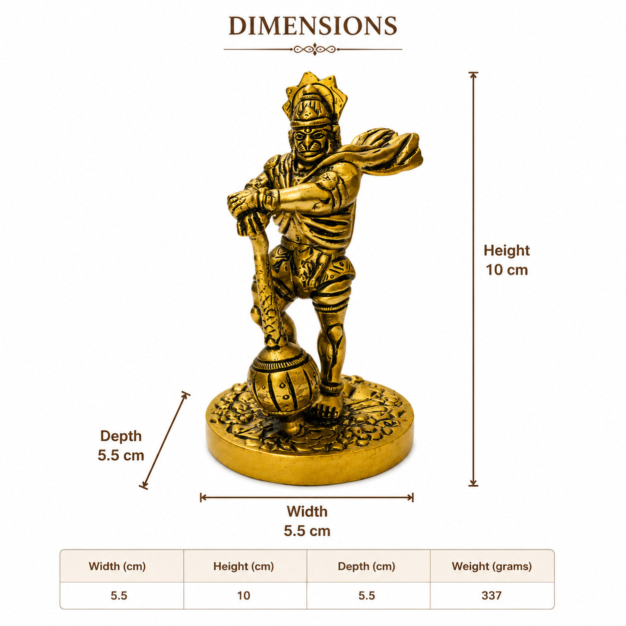 Hanuman Standing Round Base Brass Idol - 10 cm