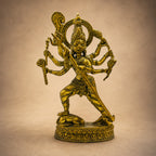 Brass Kali Mata Idol with 8 Arms - temple setting with diyas
