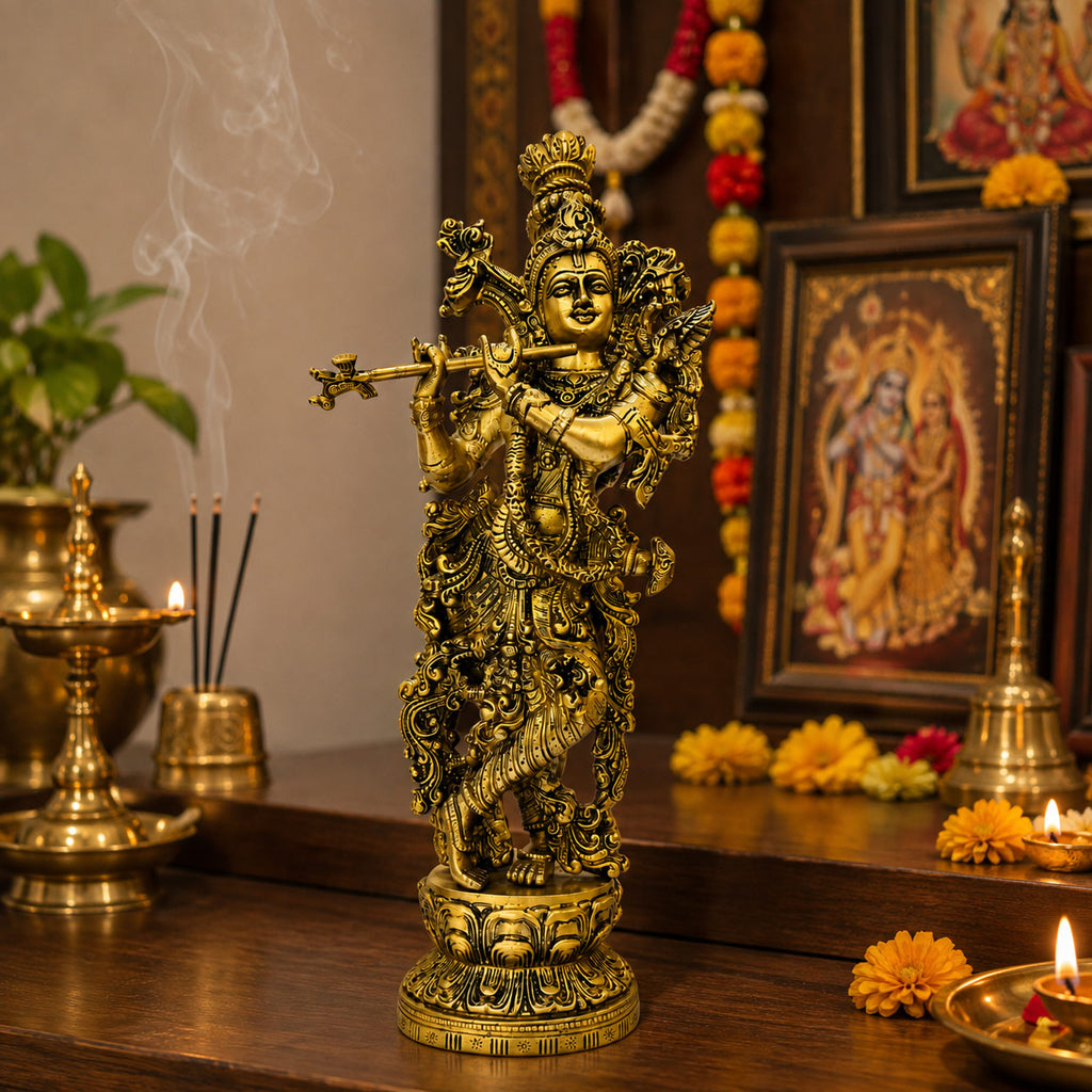 Brass Krishna Murti - Exquisite Detailing Infographic