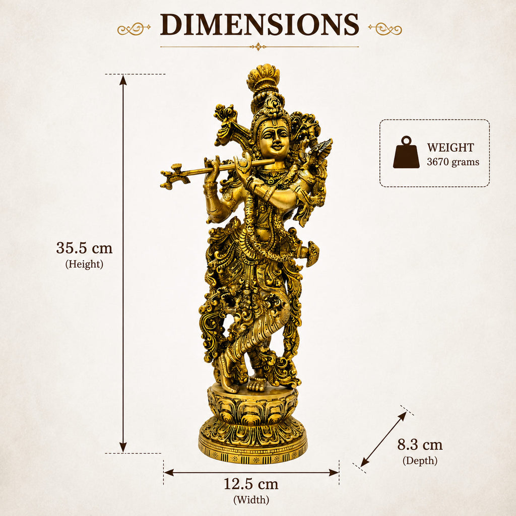 Brass Krishna Standing Murti - White Background