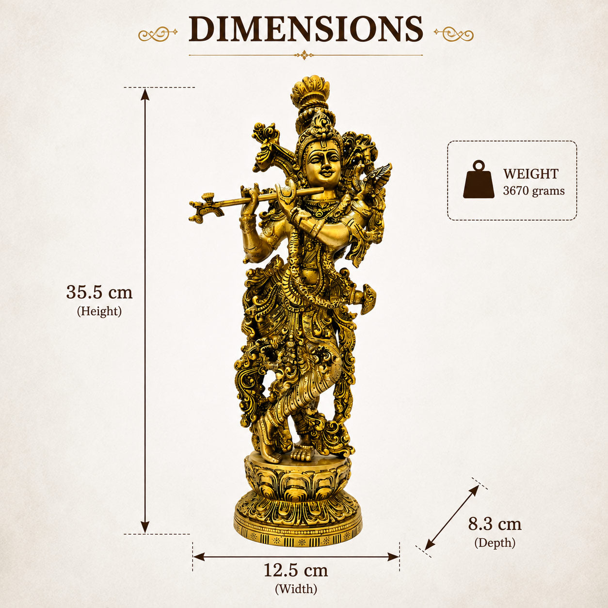 Brass Krishna Standing Murti - White Background