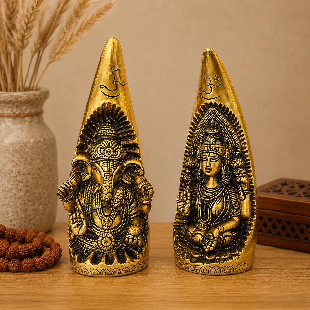 Brass Ganesh & Lakshmi Idol Set — natural light lifestyle shot