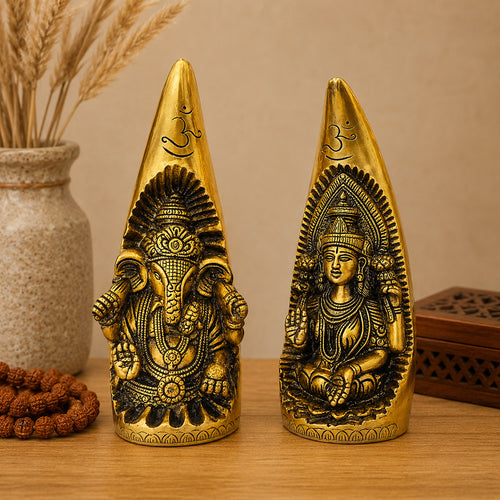 Brass Ganesh & Lakshmi Idol Set — natural light lifestyle shot