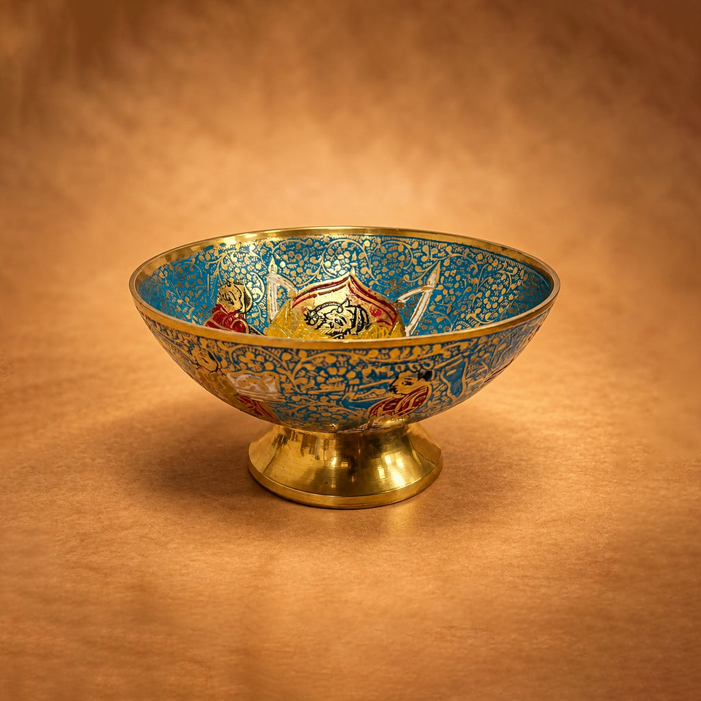 Brass Blue Elephant Print Decorative Bowl 2.3 inch
