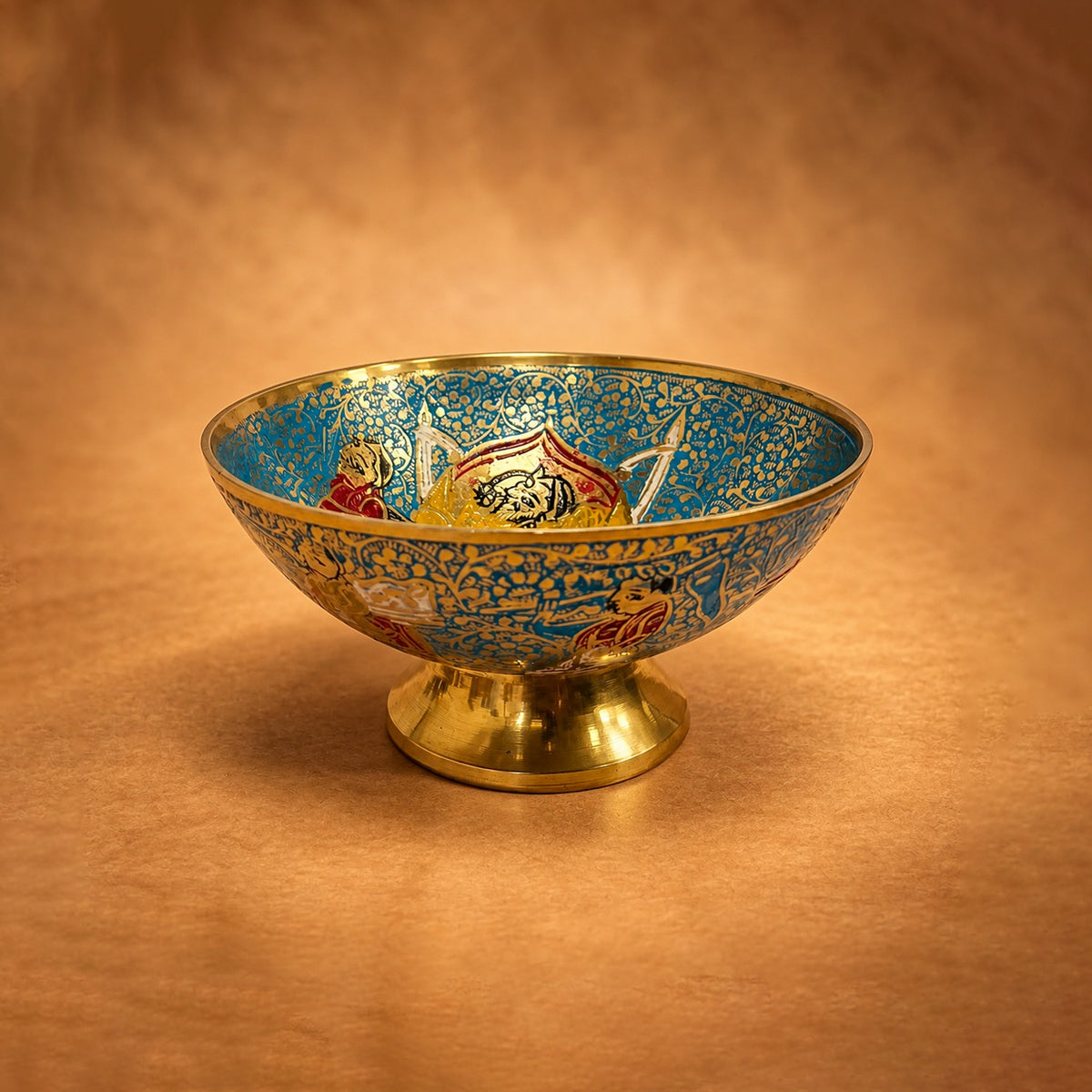 Brass Blue Elephant Print Decorative Bowl 2.3 inch