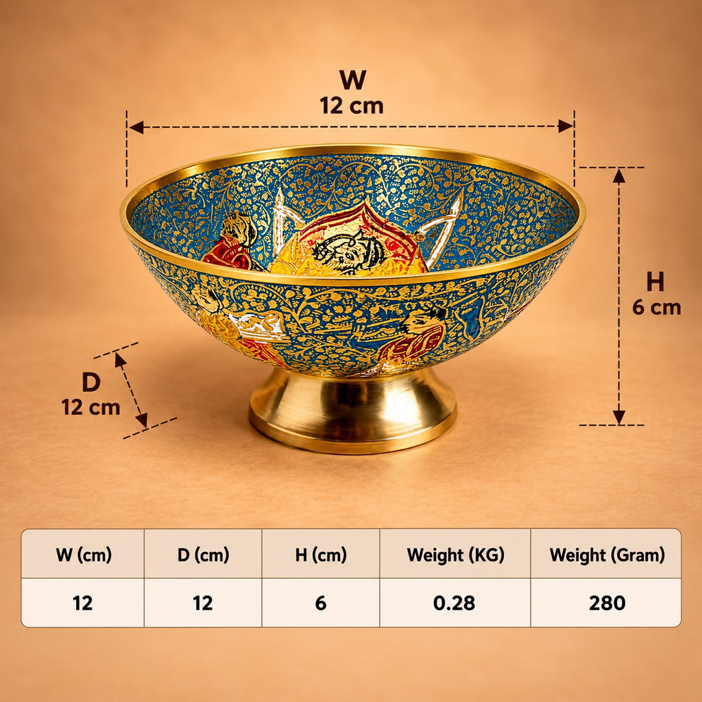 Brass Blue Elephant Print Decorative Bowl 2.3 inch