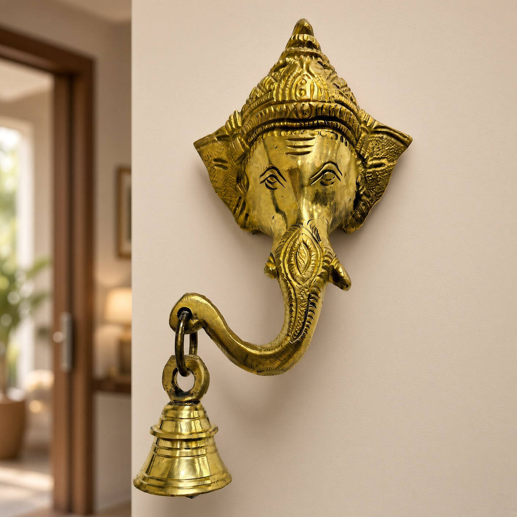Decorative Supar Fine Brass Ganesha Wall Hanging with Bell 5.7 inch