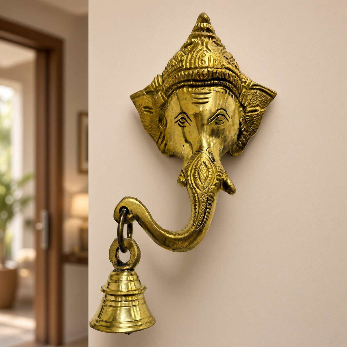 Decorative Supar Fine Brass Ganesha Wall Hanging with Bell 5.7 inch