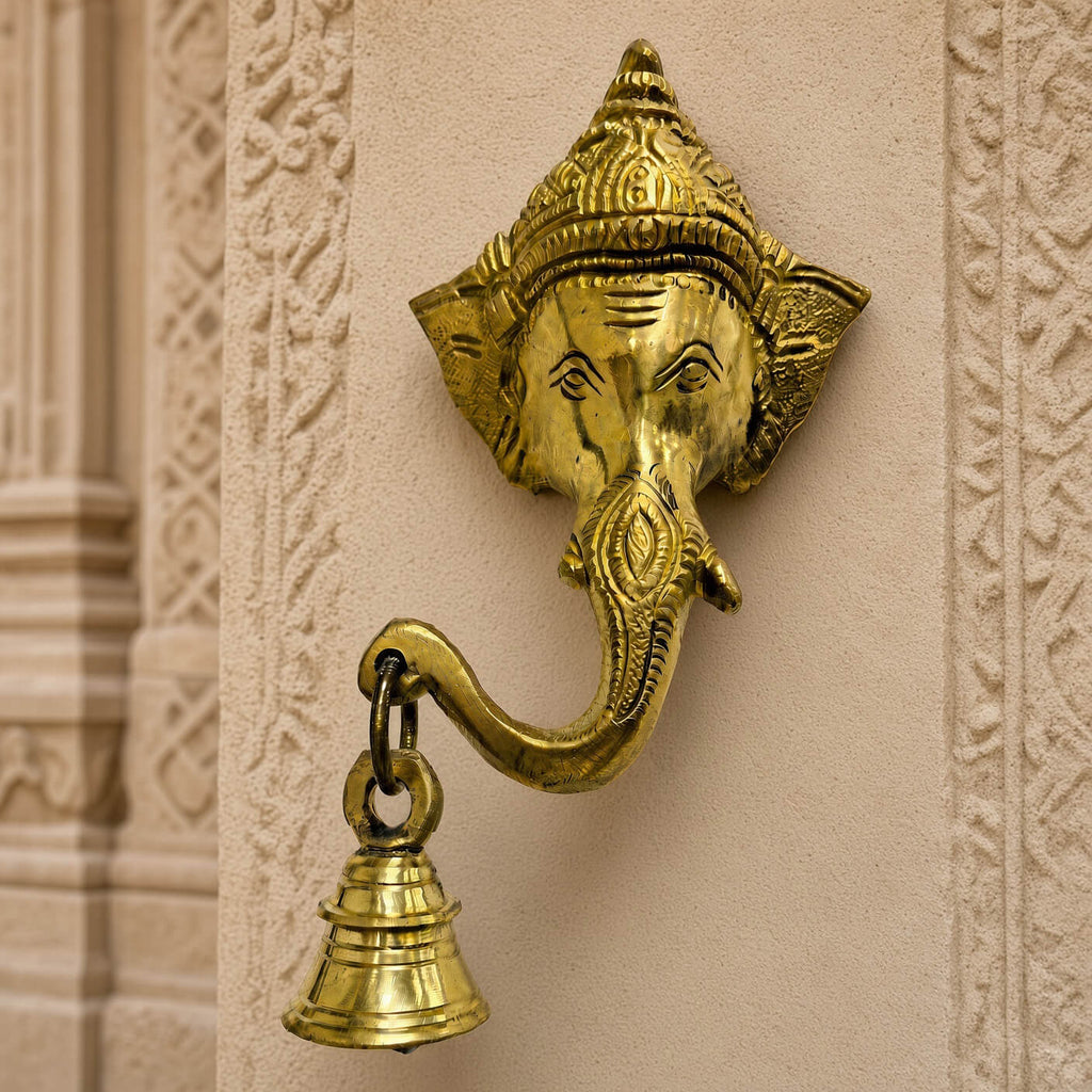 Decorative Supar Fine Brass Ganesha Wall Hanging with Bell 5.7 inch