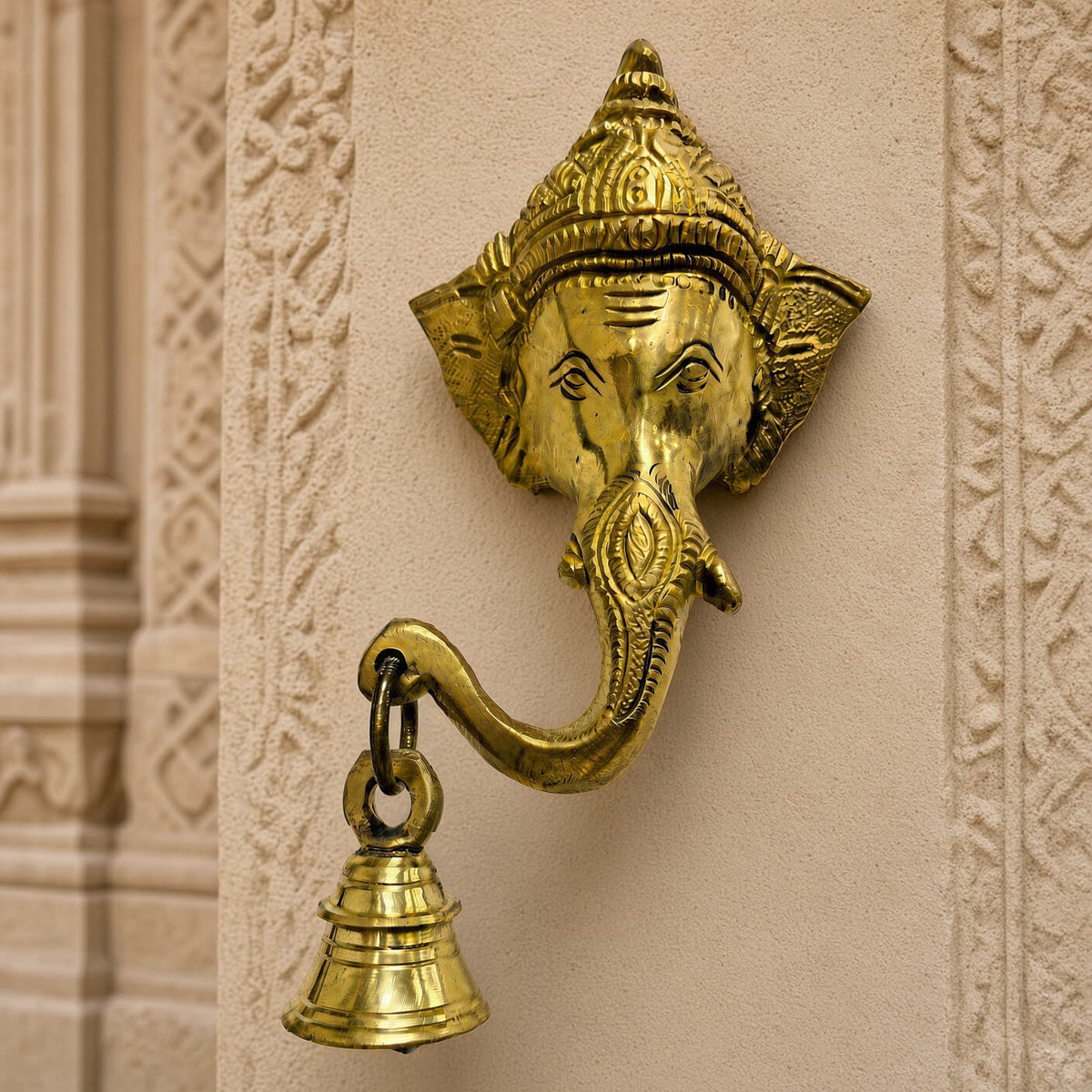 Decorative Supar Fine Brass Ganesha Wall Hanging with Bell 5.7 inch