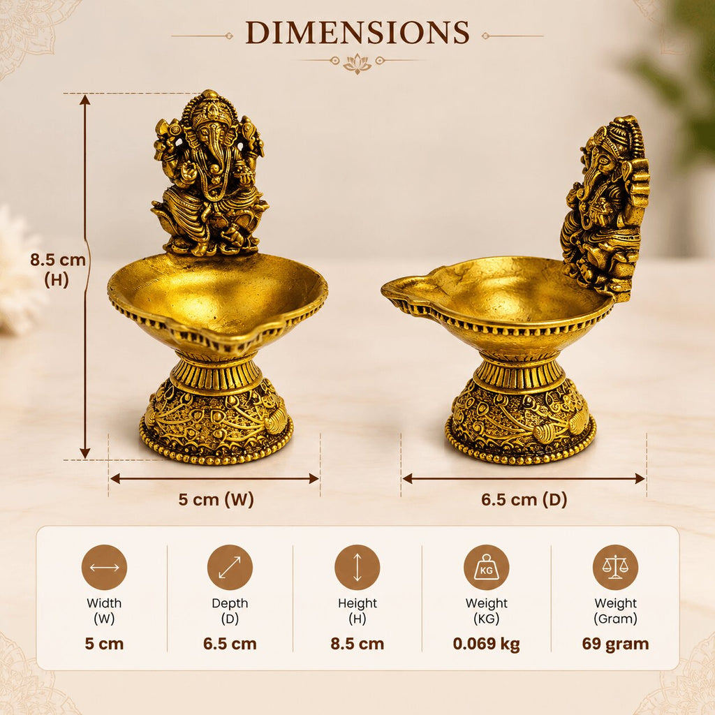 Brass Ganesh Diya for Puja Aarti 3.3 inch