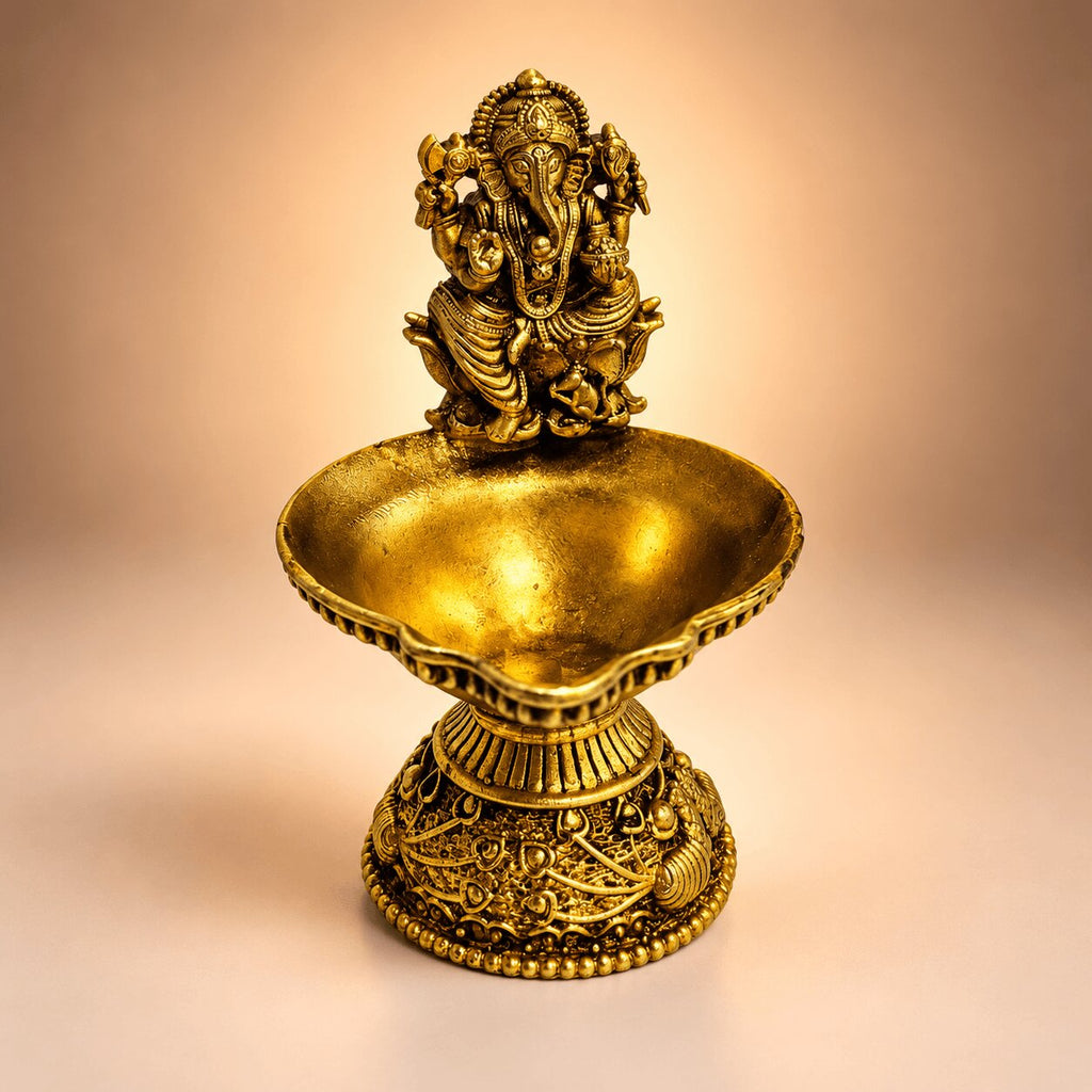 Brass Ganesh Diya for Puja Aarti 3.3 inch
