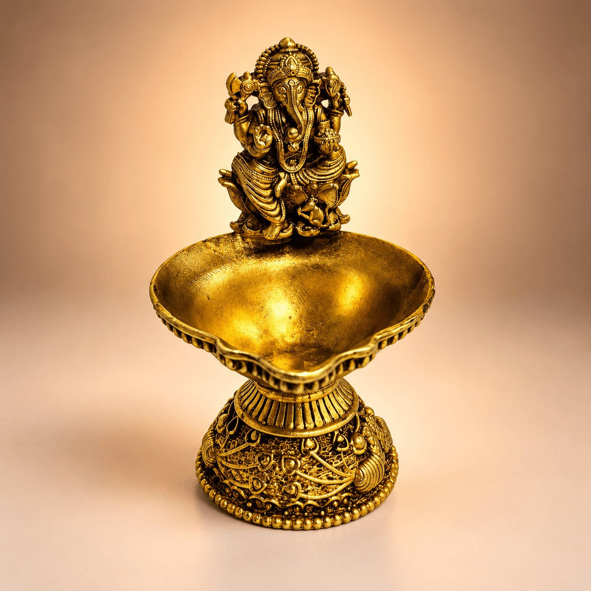 Brass Ganesh Diya for Puja Aarti 3.3 inch