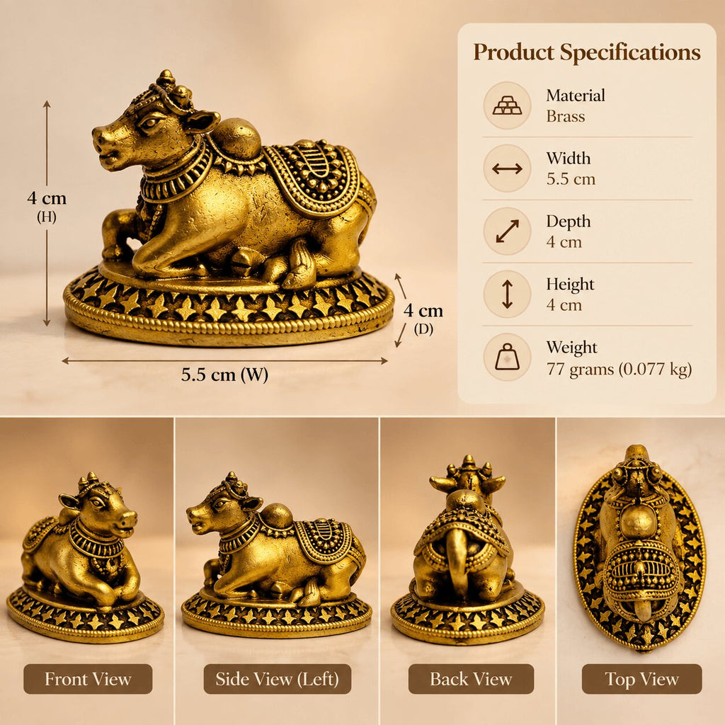 Antique Brass Finish, Sacred Nandi Statue for Shiva Pooja 1.5 inch