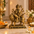 Detailed brass Durga idol with lion