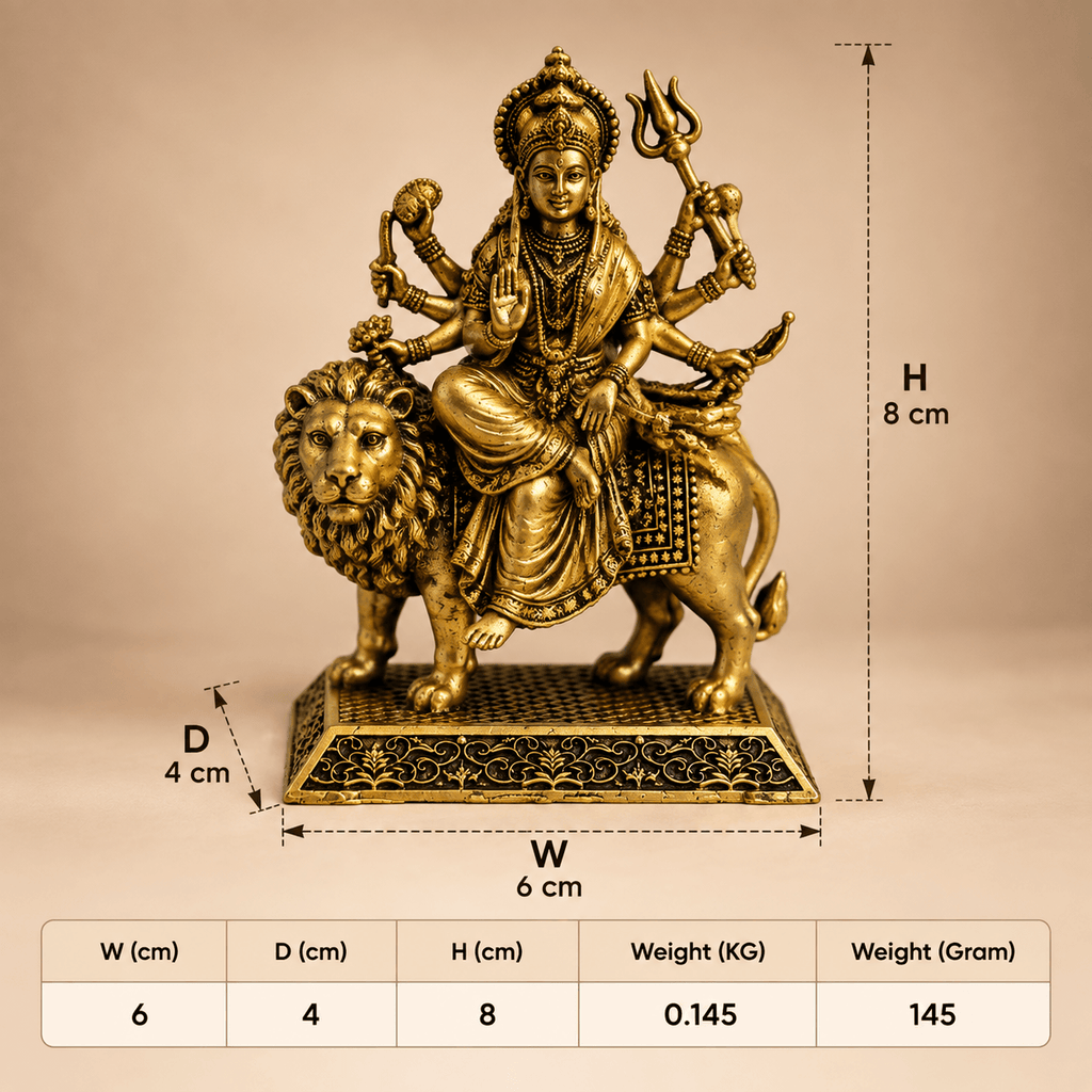 Brass Durga idol back view