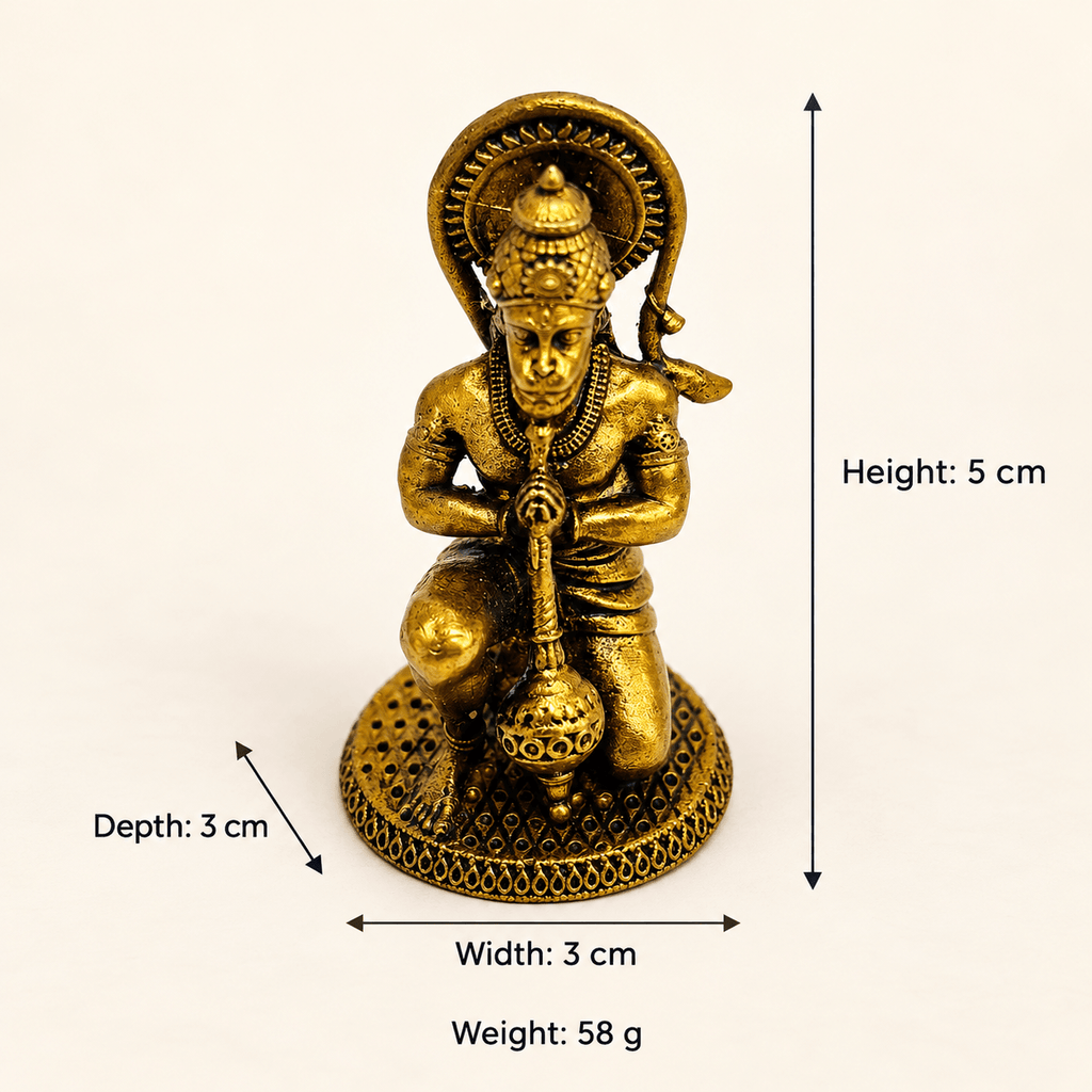 Brass Lord Hanuman (Bajrangbali) in Kneeling Posture Holding his Gada 1.9 inch