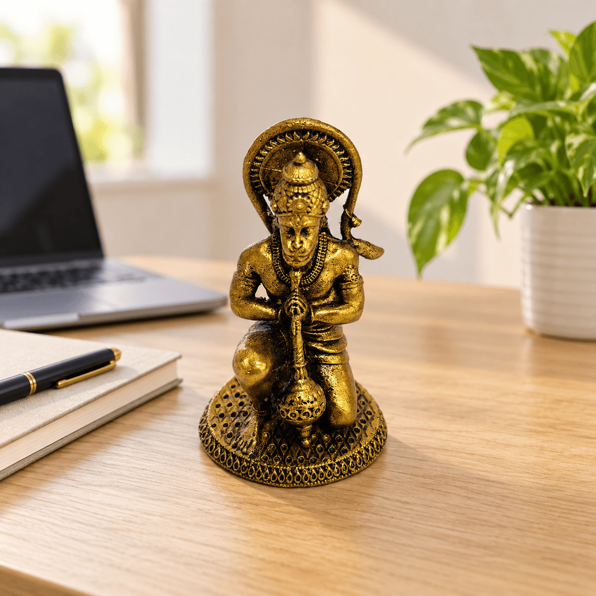 Brass Lord Hanuman (Bajrangbali) in Kneeling Posture Holding his Gada 1.9 inch