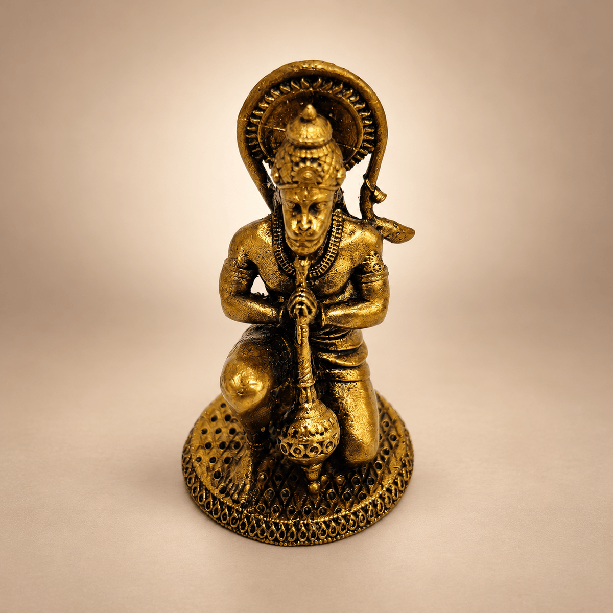 Brass Lord Hanuman (Bajrangbali) in Kneeling Posture Holding his Gada 1.9 inch