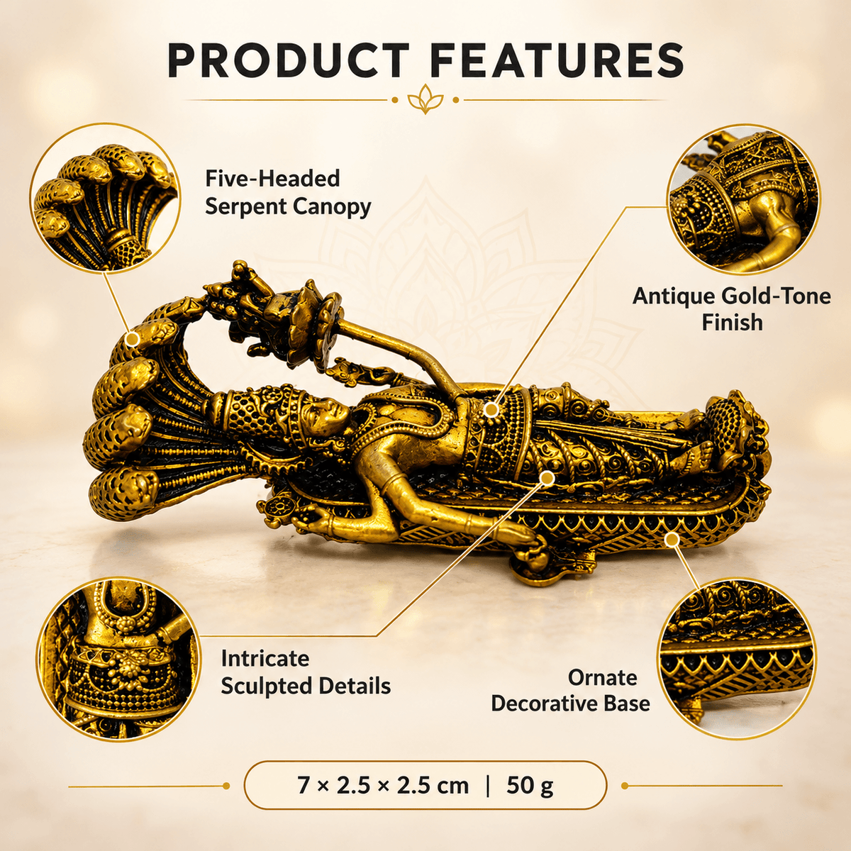 Brass Vishnu Lakshmi (Padmanabha) Idol for Home and Temple