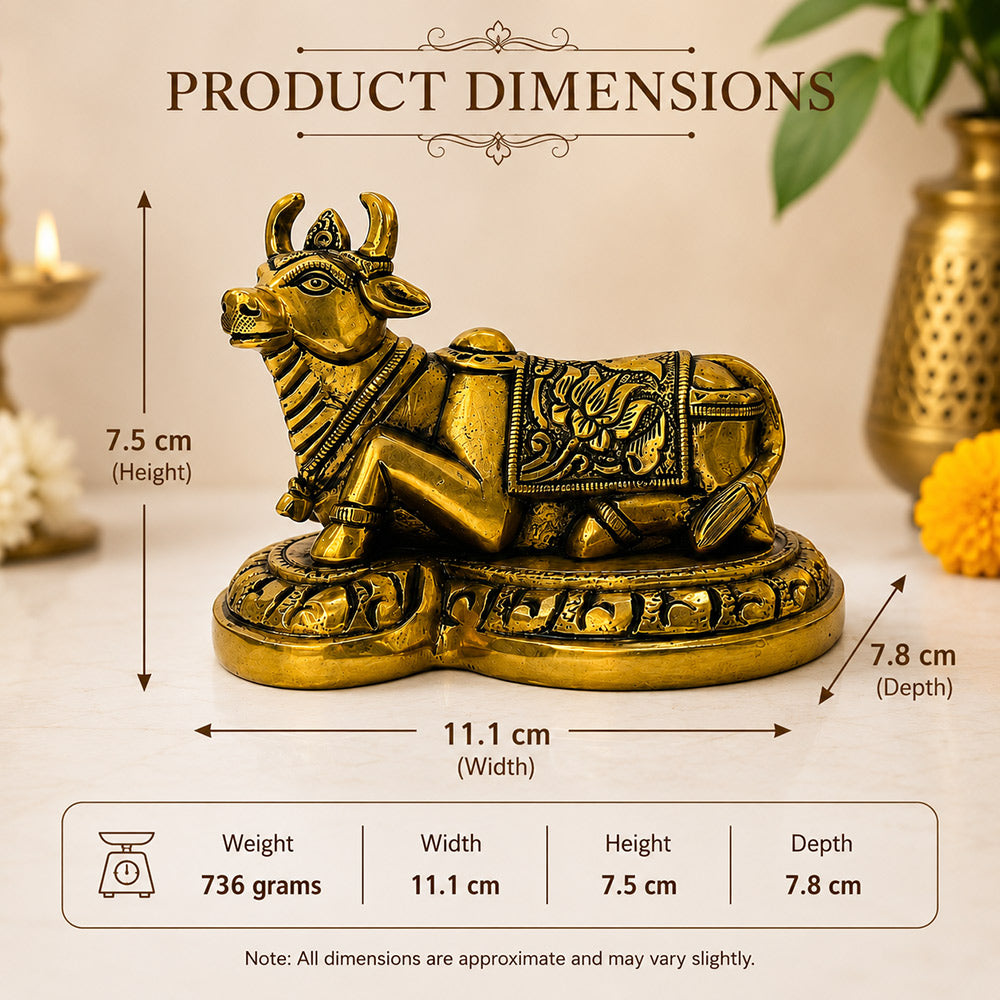 Nandi Ji Brass Idol – product dimensions infographic