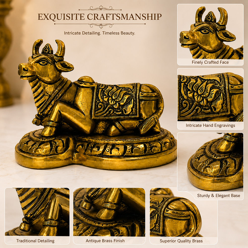 Nandi Ji Brass Idol – craftsmanship detail infographic