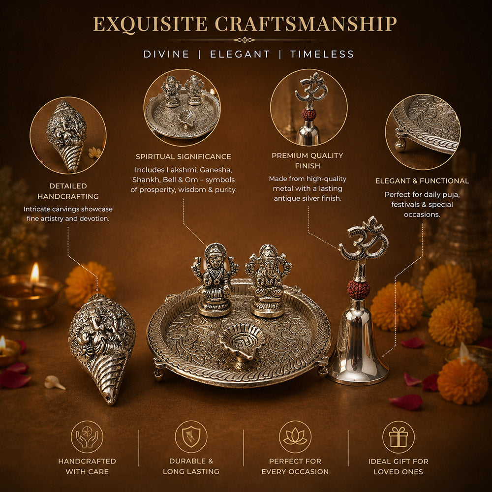 Pooja Set styled with diyas and marigold flowers – lifestyle shot