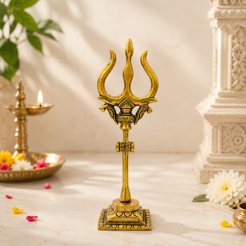 Brass Trishul on Stand - white background